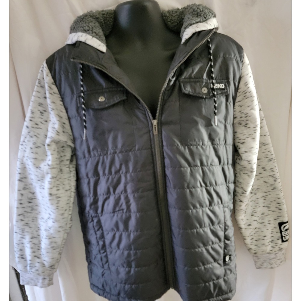 Ecko Unltd Mens Hybrid Puffer Jacket Grey Sherpa Lined Hooded Full‎ Zip Large